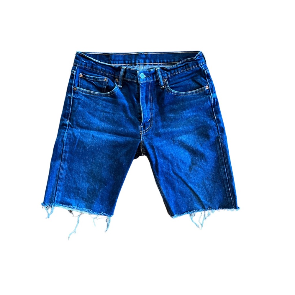 Levi’s 511, slim fit flex dark wash denim blue pants cut into jorts